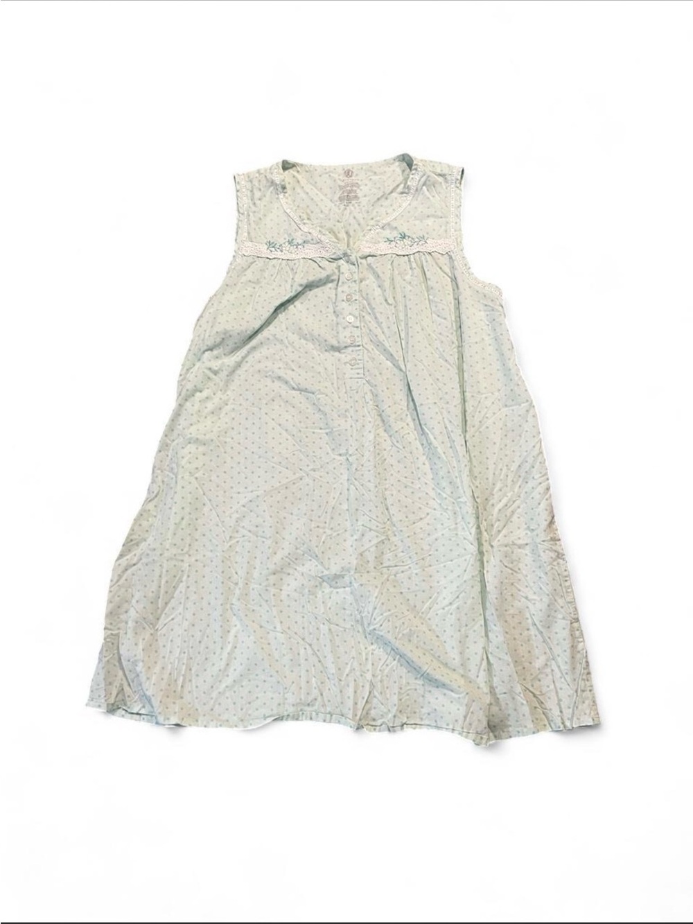 Covington Light green Polka Dot nightgown with floral embroidery